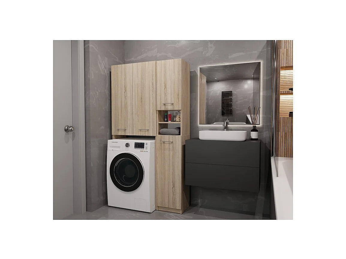 Zestaw Łzaienkowy Marpol DD | Dąb Sonoma | 96x30x180 cm | Słupek i Szafka