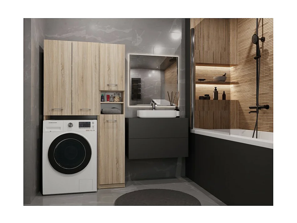 Zestaw Łzaienkowy Marpol DD | Dąb Sonoma | 96x30x180 cm | Słupek i Szafka