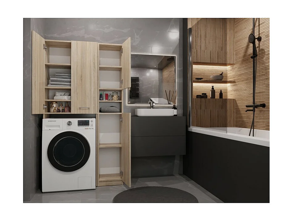 Zestaw Łzaienkowy Marpol DD | Dąb Sonoma | 96x30x180 cm | Słupek i Szafka