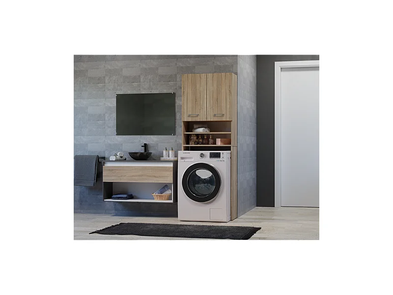 Szafka Pola DK | Dąb Sonoma | 64x30x180 cm | Regał Łazienkowy nad Pralkę