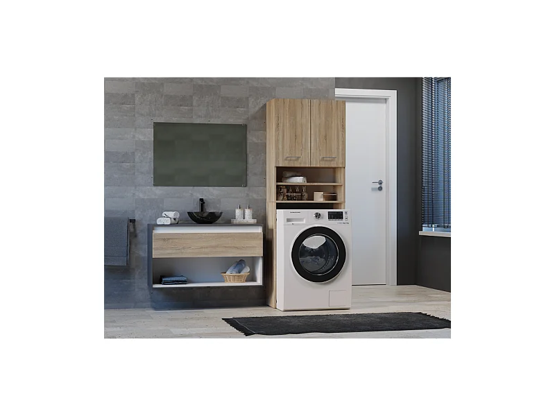 Szafka Pola DK | Dąb Sonoma | 64x30x180 cm | Regał Łazienkowy nad Pralkę