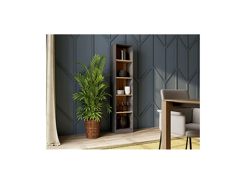 Regał Onyx R40 | Antracyt/Dąb Artisan | 40x30x182cm | Regał na książki, segregatory