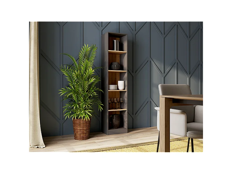 Regał Onyx R40 | Antracyt/Dąb Artisan | 40x30x182cm | Regał na książki, segregatory