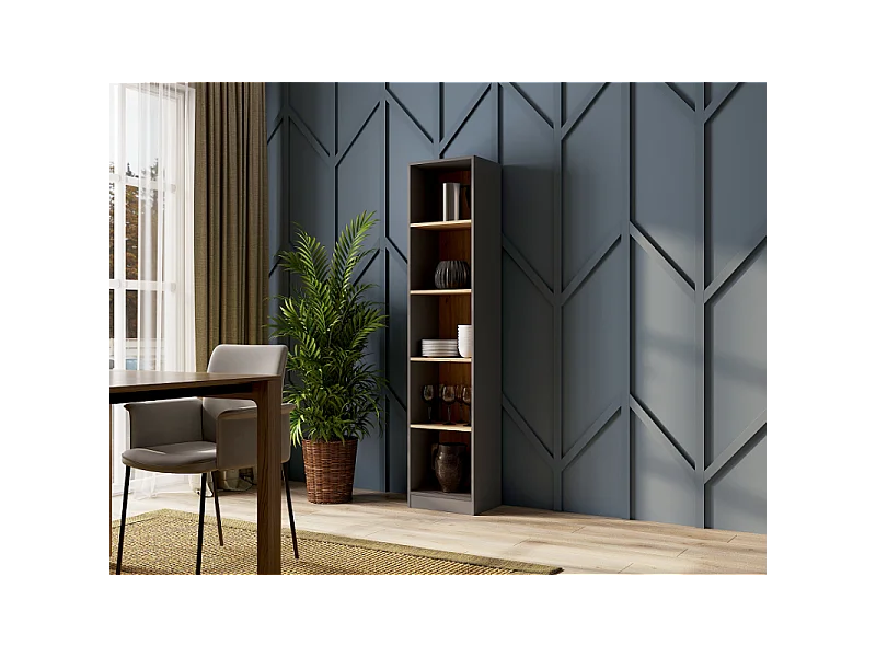 Regał Onyx R40 | Antracyt/Dąb Artisan | 40x30x182cm | Regał na książki, segregatory