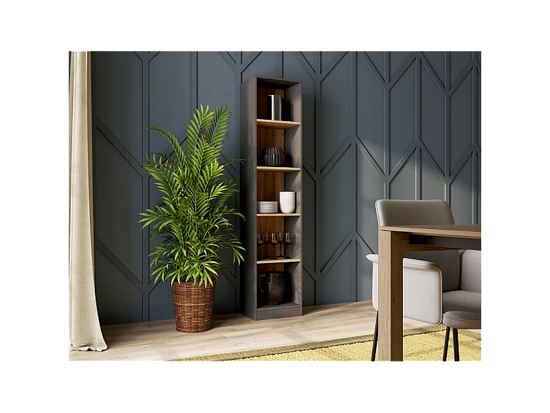 Regał Onyx R40 | Antracyt/Dąb Artisan | 40x30x182cm | Regał na książki, segregatory