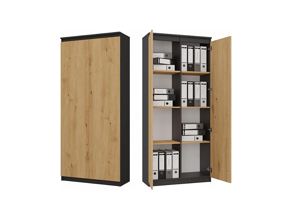 Regał Hemn RS-80 | Antracyt/Dąb Artisan | 80x35x180 cm |  Salon, Biuro Regał Zamykany 8 Półek