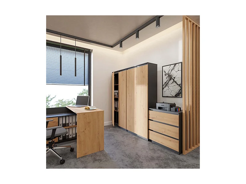 Regał Hemn RS-80 | Antracyt/Dąb Artisan | 80x35x180 cm |  Salon, Biuro Regał Zamykany 8 Półek