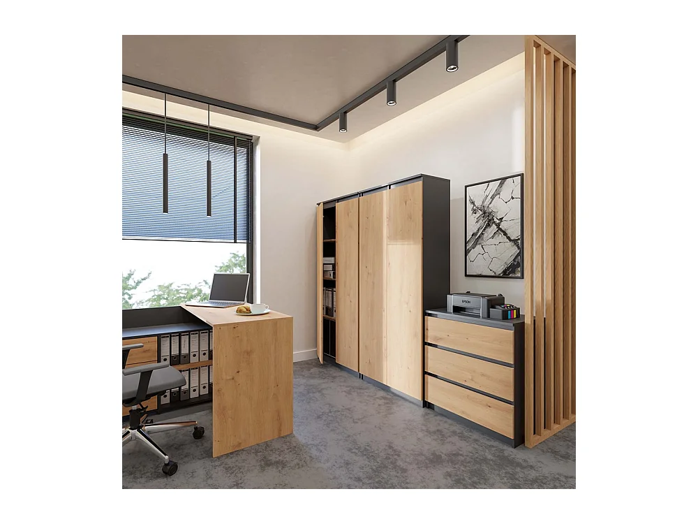 Regał Hemn RS-80 | Antracyt/Dąb Artisan | 80x35x180 cm |  Salon, Biuro Regał Zamykany 8 Półek