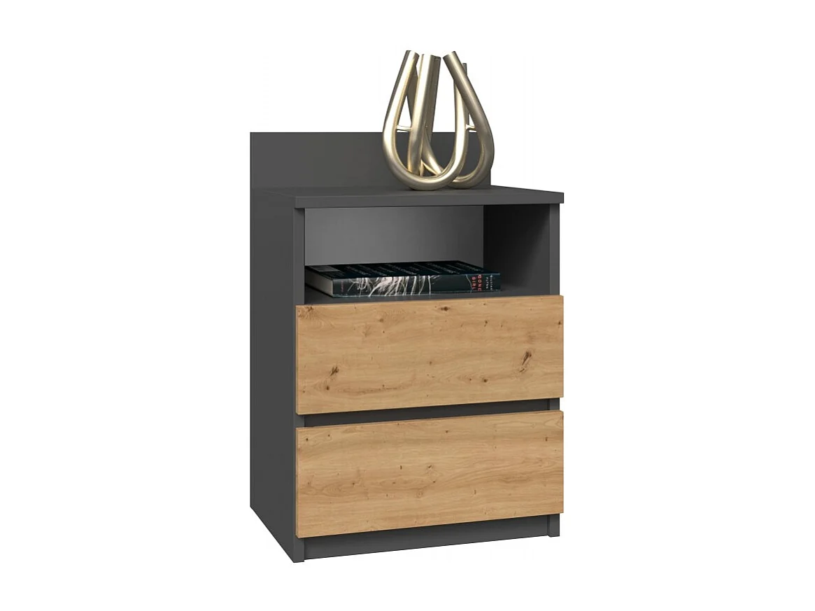 Szafka Nocna Malwa M1 | Antracyt /Dab Artisan | 40x32x59 cm | Minimalizm, 2 Szuflady
