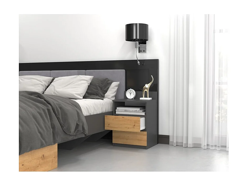 Szafka Nocna Malwa M1 | Antracyt /Dab Artisan | 40x32x59 cm | Minimalizm, 2 Szuflady
