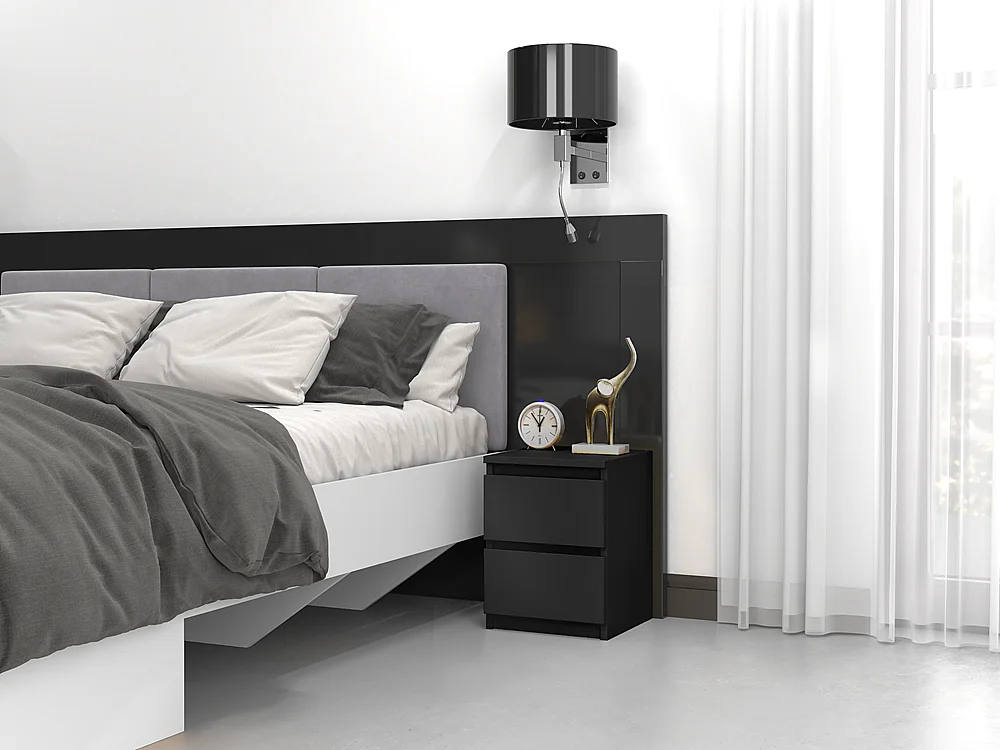 Szafka nocna Malwa M2 |  Czarna | 30x30x40cm | 2 Szuflady