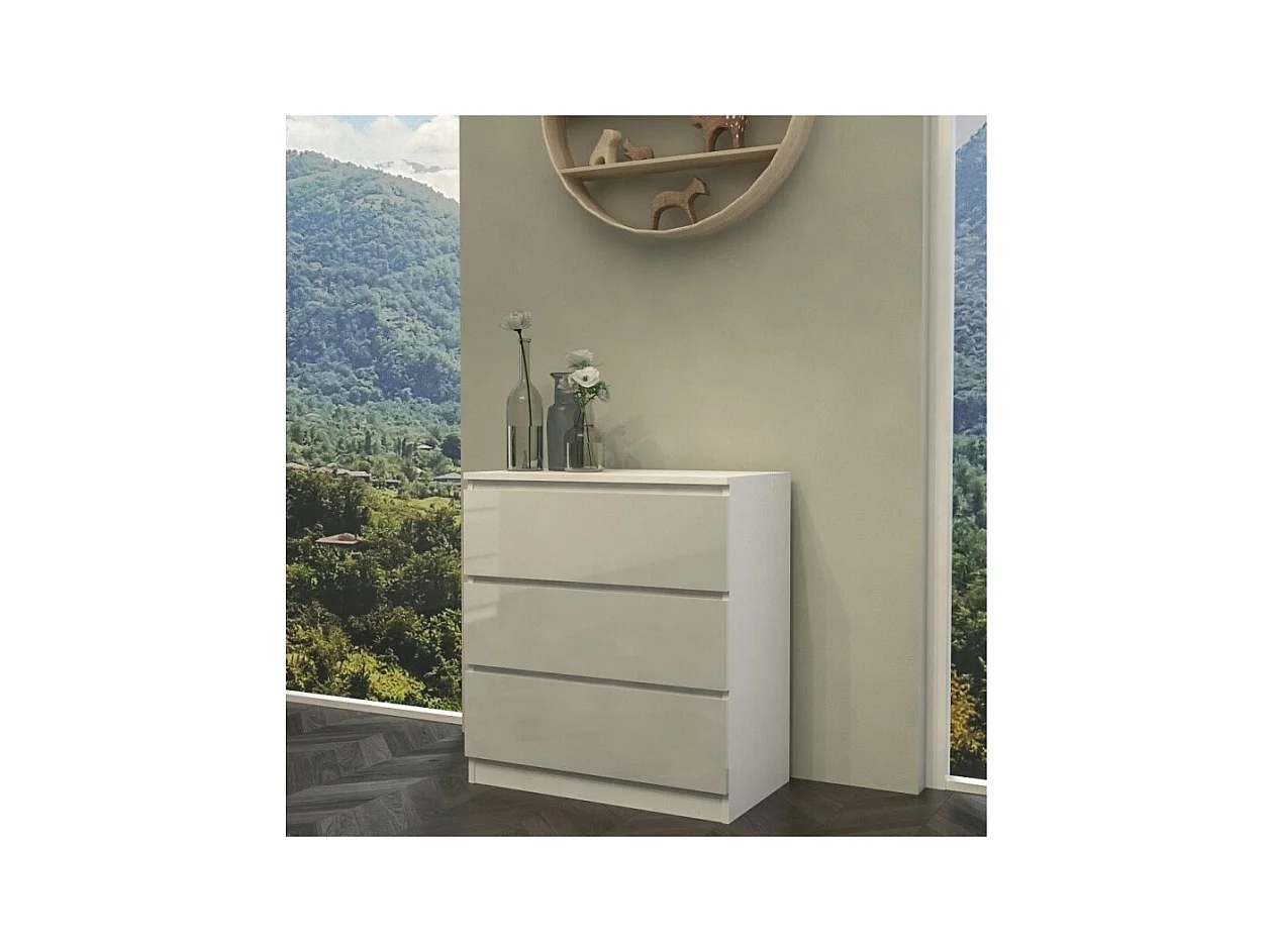 Komoda Malwa M3 | BIAŁY POŁYSK | 70x40x75 cm | 3 Szuflady Nowoczesna