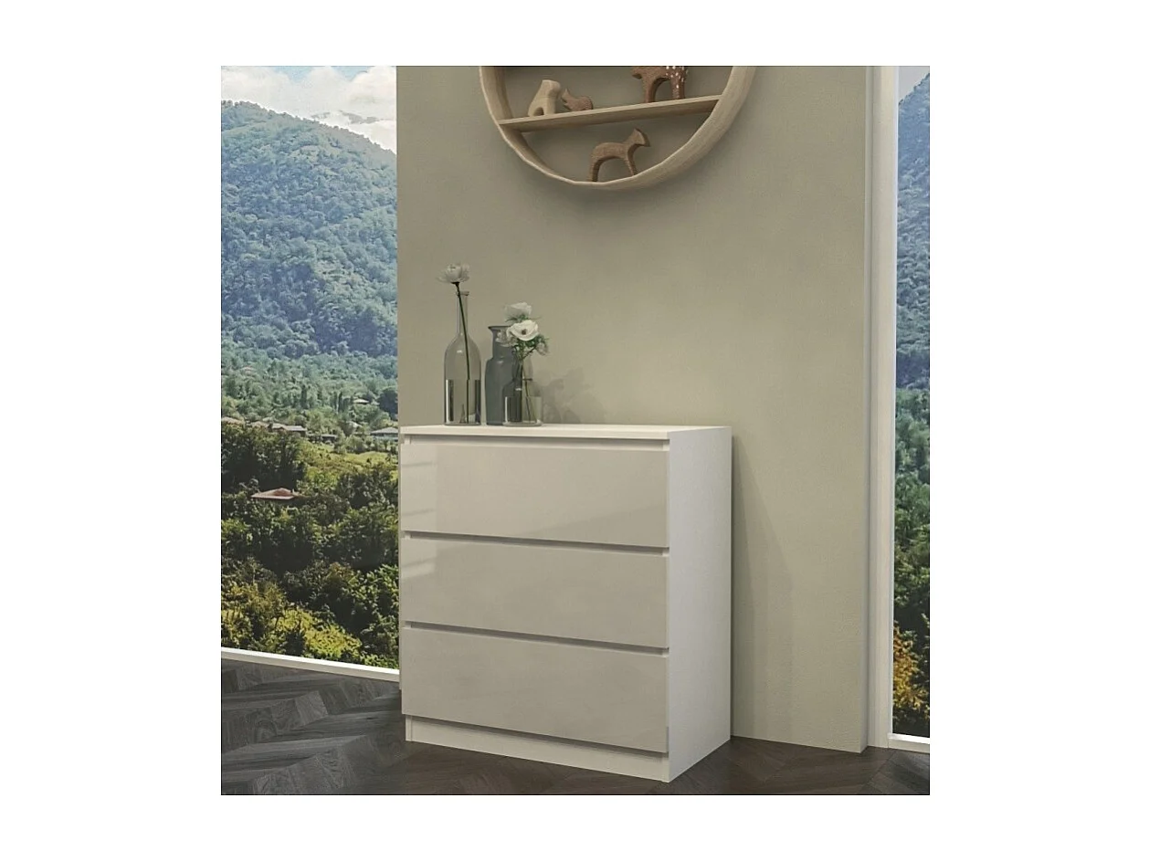 Komoda Malwa M3 | BIAŁY POŁYSK | 70x40x75 cm | 3 Szuflady Nowoczesna