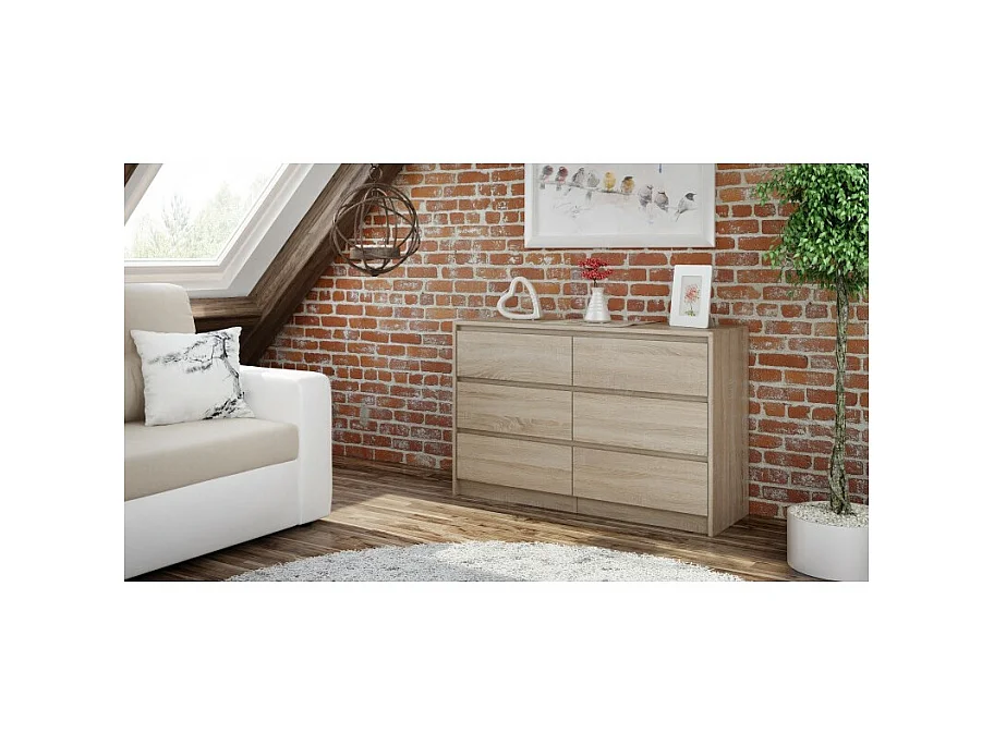 Komoda Karo K120 | Dąb Sonoma| 120x40x73.5 cm | 6 Szuflad