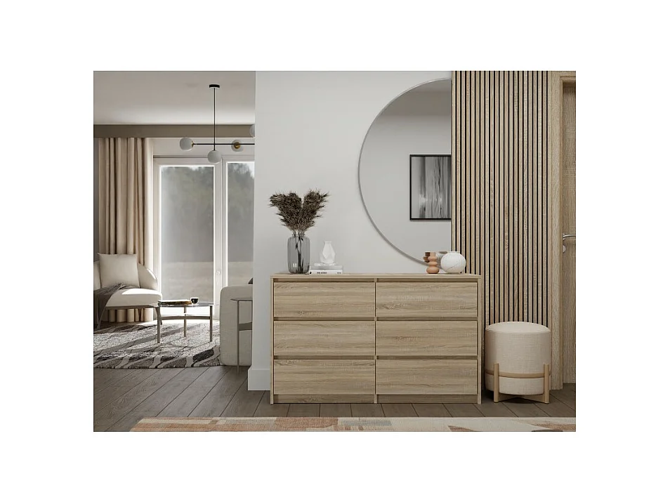 Komoda Karo K120 | Dąb Sonoma| 120x40x73.5 cm | 6 Szuflad