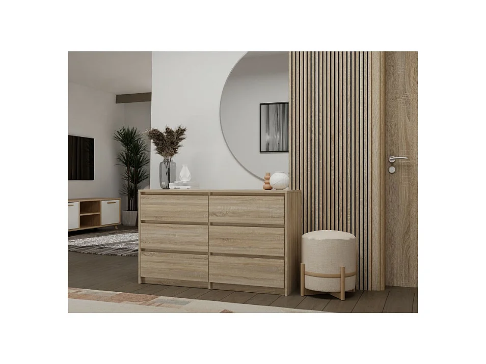 Komoda Karo K120 | Dąb Sonoma| 120x40x73.5 cm | 6 Szuflad
