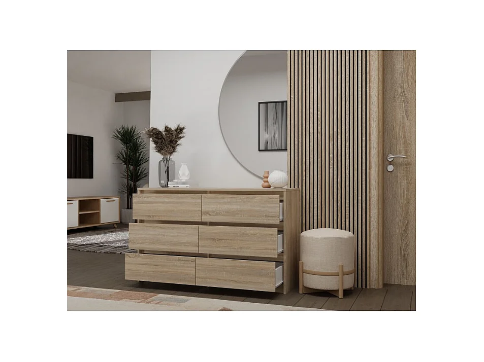 Komoda Karo K120 | Dąb Sonoma| 120x40x73.5 cm | 6 Szuflad