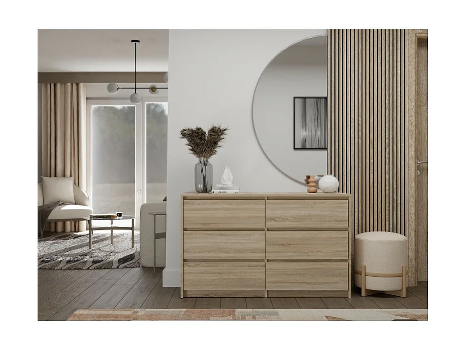 Komoda Karo K120 | Dąb Sonoma| 120x40x73.5 cm | 6 Szuflad