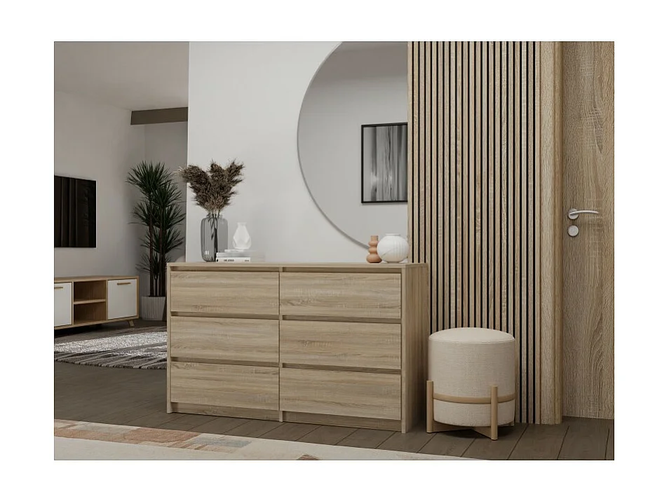 Komoda Karo K120 | Dąb Sonoma| 120x40x73.5 cm | 6 Szuflad