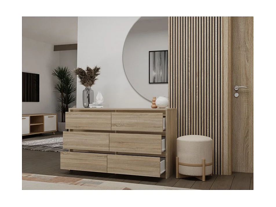 Komoda Karo K120 | Dąb Sonoma| 120x40x73.5 cm | 6 Szuflad
