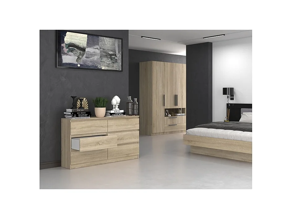 Komoda Malwa M6/140 | Dąb Sonoma | 138x40x75 cm | 6 Szuflad