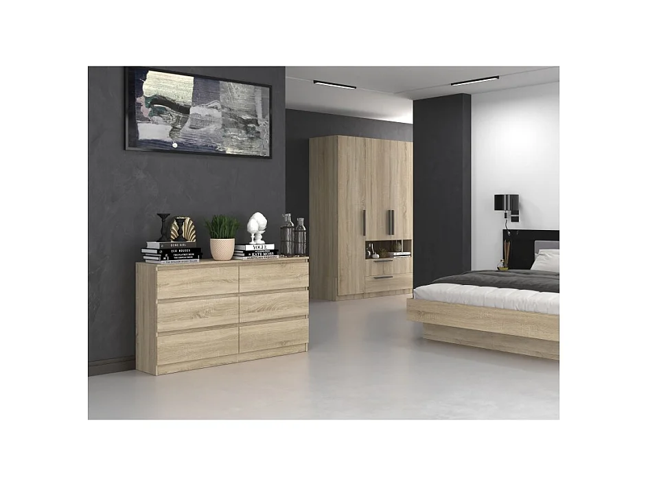 Komoda Malwa M6/140 | Dąb Sonoma | 138x40x75 cm | 6 Szuflad