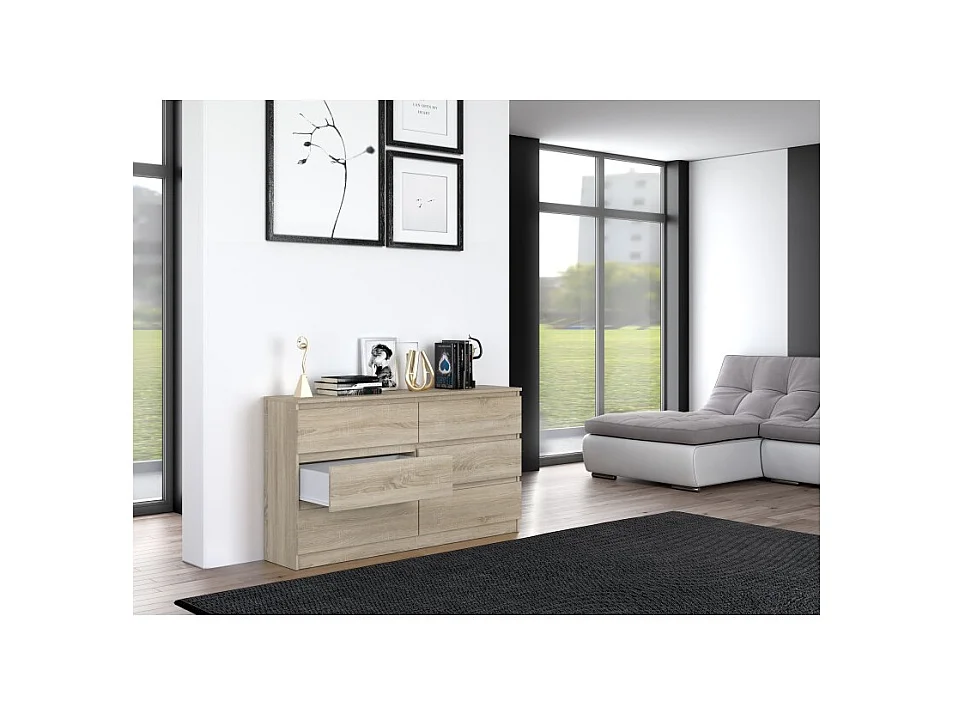 Komoda Malwa M6/140 | Dąb Sonoma | 138x40x75 cm | 6 Szuflad