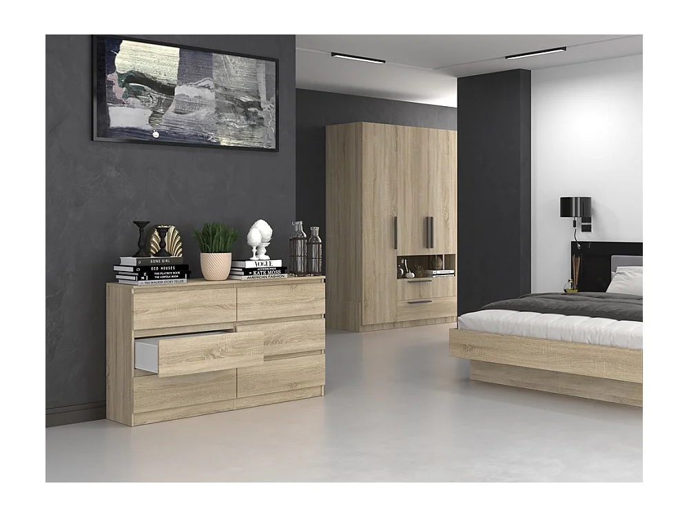 Komoda Malwa M6/140 | Dąb Sonoma | 138x40x75 cm | 6 Szuflad
