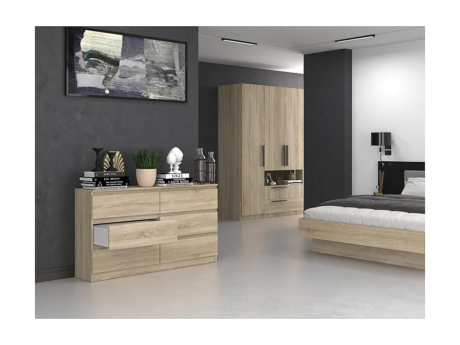 Komoda Malwa M6/140 | Dąb Sonoma | 138x40x75 cm | 6 Szuflad