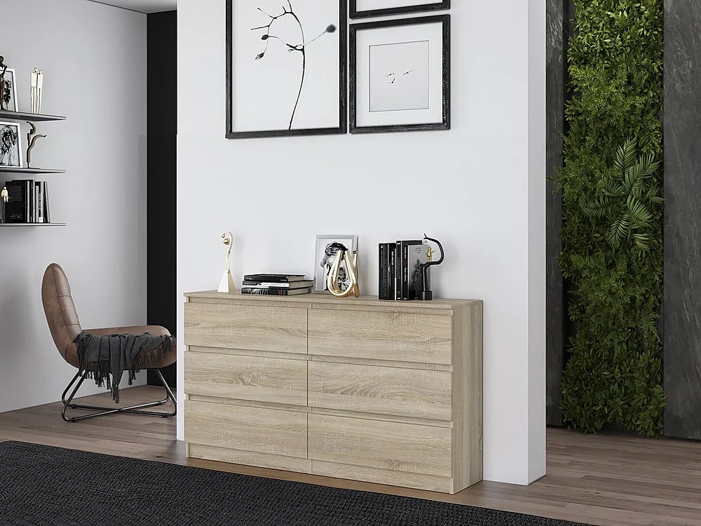 Komoda Malwa M6/140 | Dąb Sonoma | 138x40x75 cm | 6 Szuflad