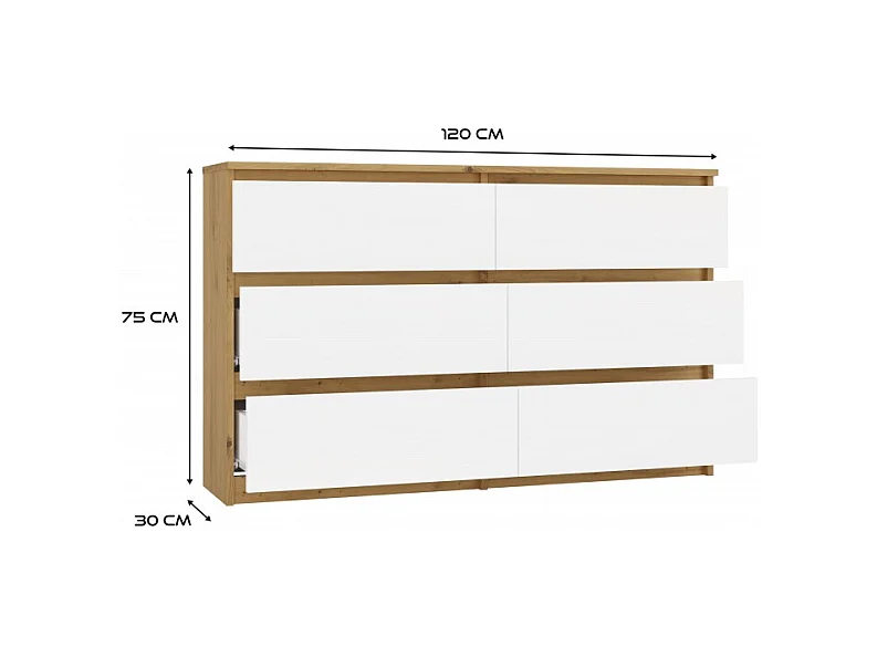 Komoda Malwa M6 | Dąb Artisan/Biały | 120x30x75 cm | Elegancki Design