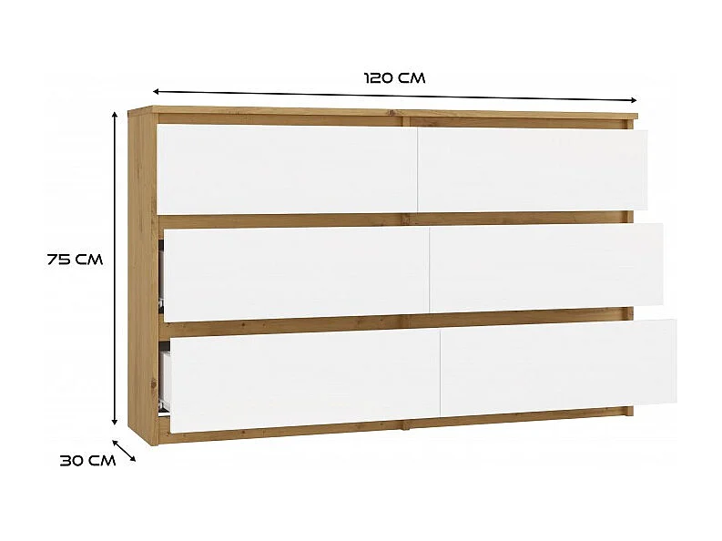 Komoda Malwa M6 | Dąb Artisan/Biały | 120x30x75 cm | Elegancki Design