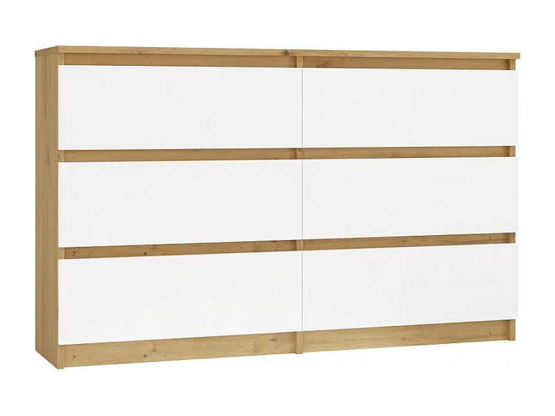 MILAN – Comò largo per camera da letto con 6 cassetti – 30x120x77 cm – Mobile contenitore – Artigianale e bianco