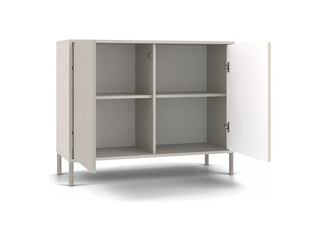 KAMARO – Cómoda moderna con 4 estantes y 2 puertas – 82.5x103.5x40 cm – Beige Cachemira con frente ranurado