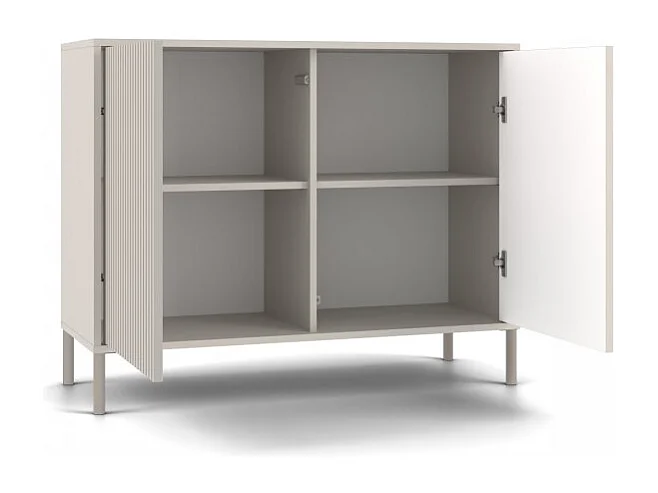 KAMARO – Moderner Kommode mit 4 Regalen und 2 Türen – 82,5x103,5x40 cm – Beige Cachemire mit Rillenfront