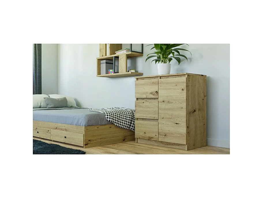 Komoda Malwa 1D3S | Dąb Artisan |80x40x75 cm | 3 Szuflady, 1 Drzwi