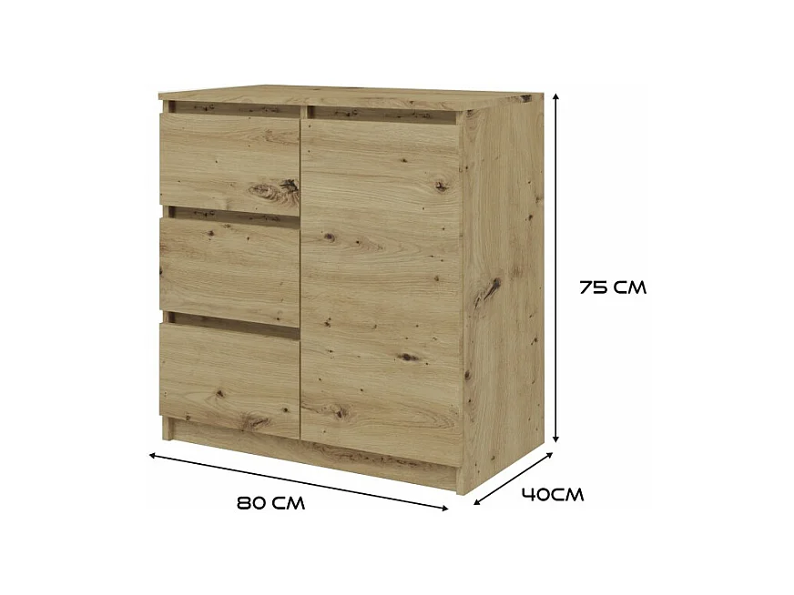 Komoda Malwa 1D3S | Dąb Artisan |80x40x75 cm | 3 Szuflady, 1 Drzwi