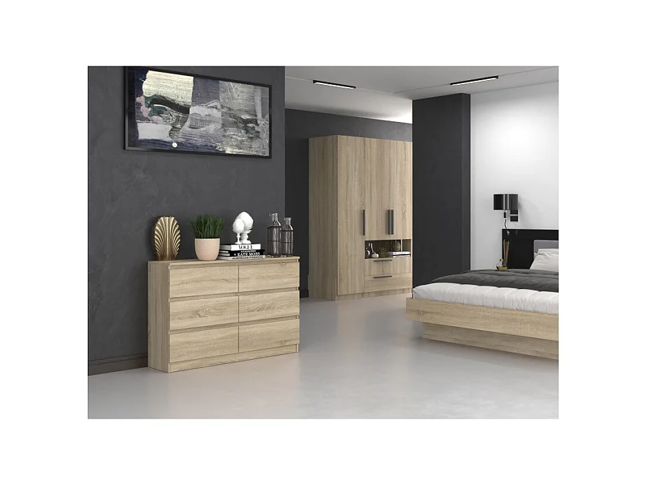 Komoda Malwa M6/120 | Dąb Sonoma | 120x30x75 cm | Nowoczesna 6 Szuflad