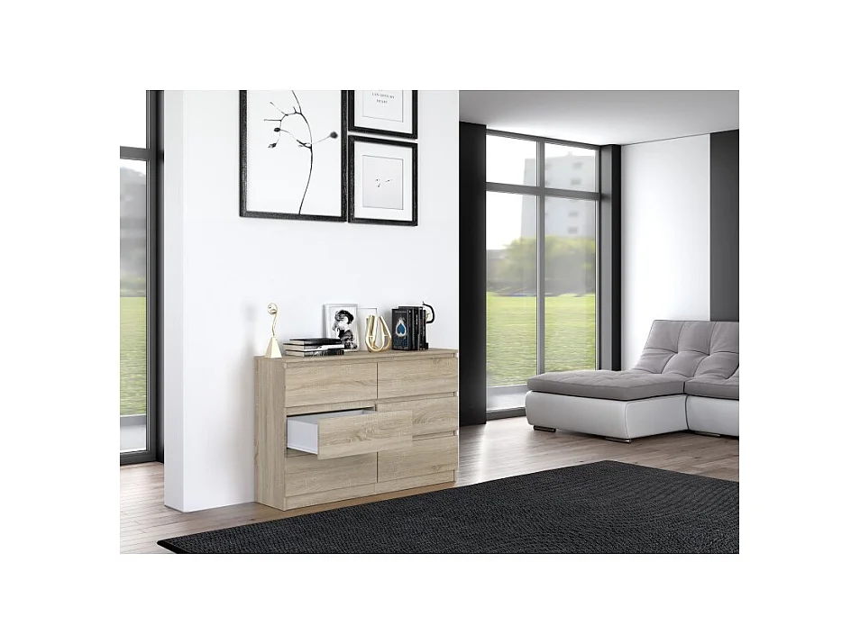 Komoda Malwa M6/120 | Dąb Sonoma | 120x30x75 cm | Nowoczesna 6 Szuflad