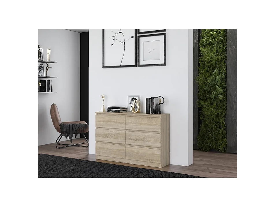 Komoda Malwa M6/120 | Dąb Sonoma | 120x30x75 cm | Nowoczesna 6 Szuflad