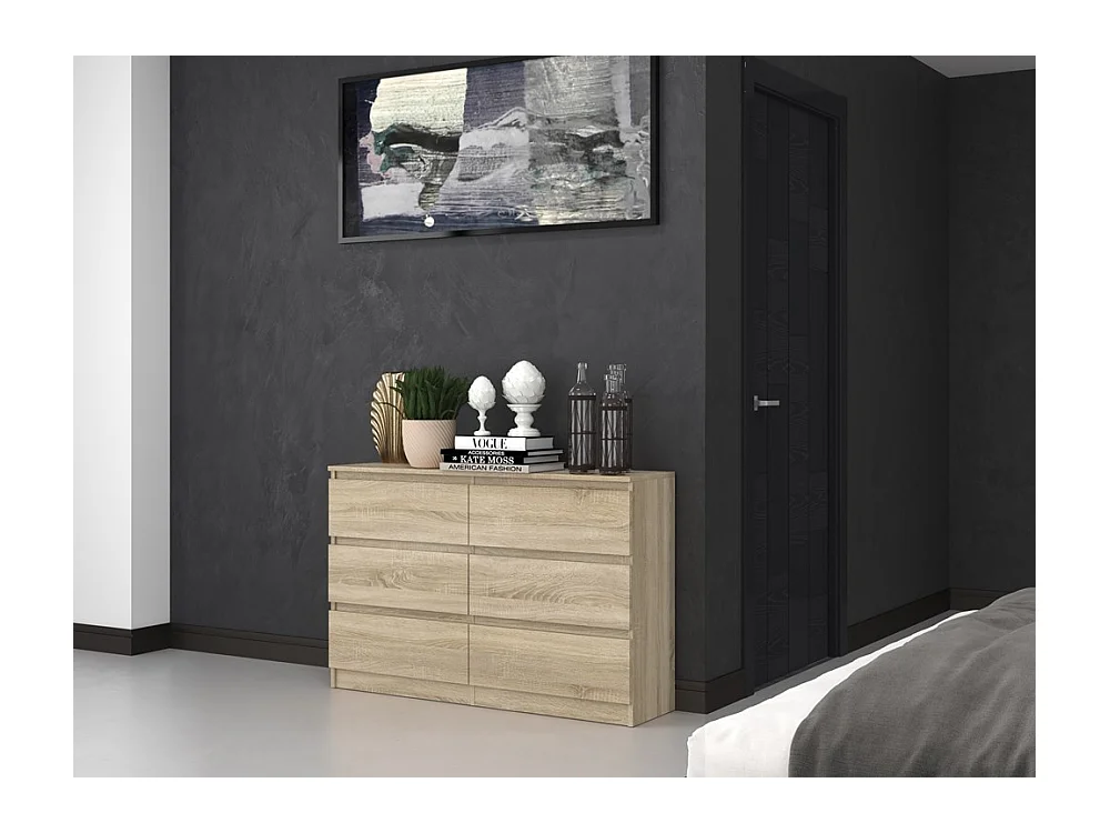 Komoda Malwa M6/120 | Dąb Sonoma | 120x30x75 cm | Nowoczesna 6 Szuflad