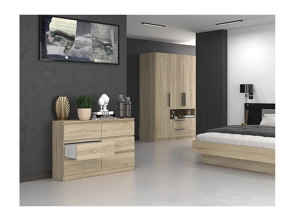 Komoda Malwa M6/120 | Dąb Sonoma | 120x30x75 cm | Nowoczesna 6 Szuflad