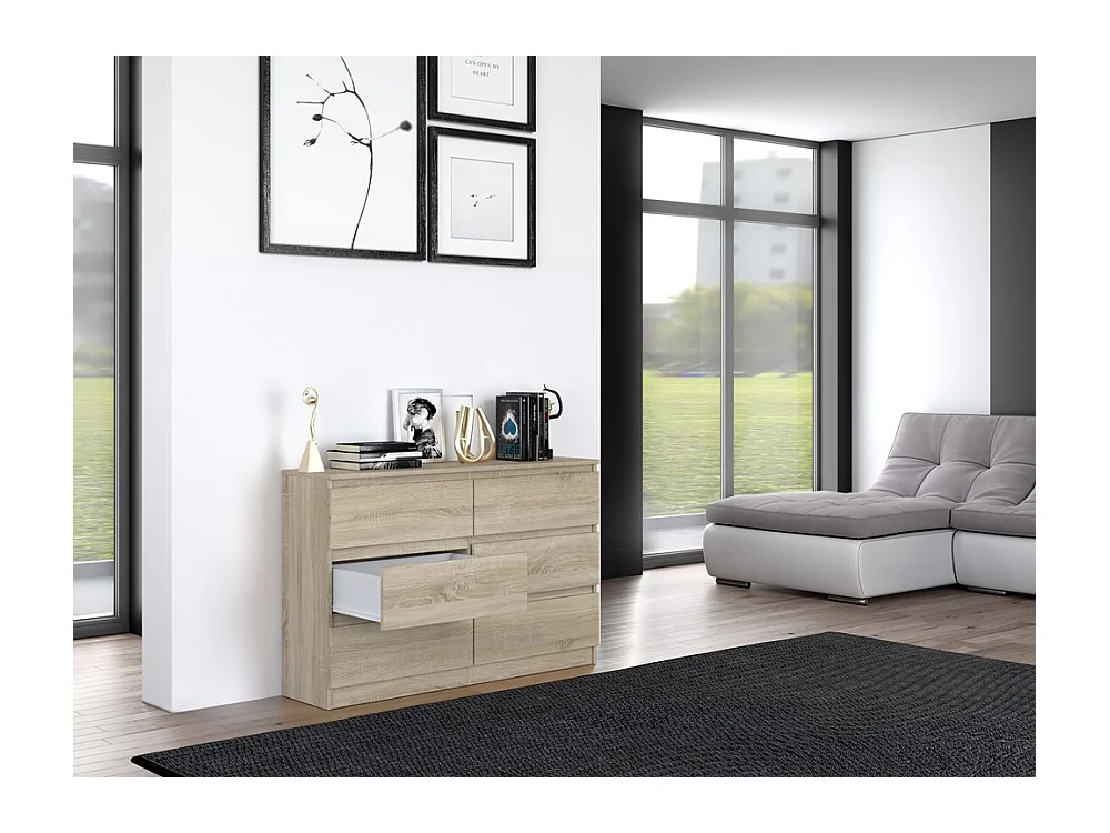 Komoda Malwa M6/120 | Dąb Sonoma | 120x30x75 cm | Nowoczesna 6 Szuflad