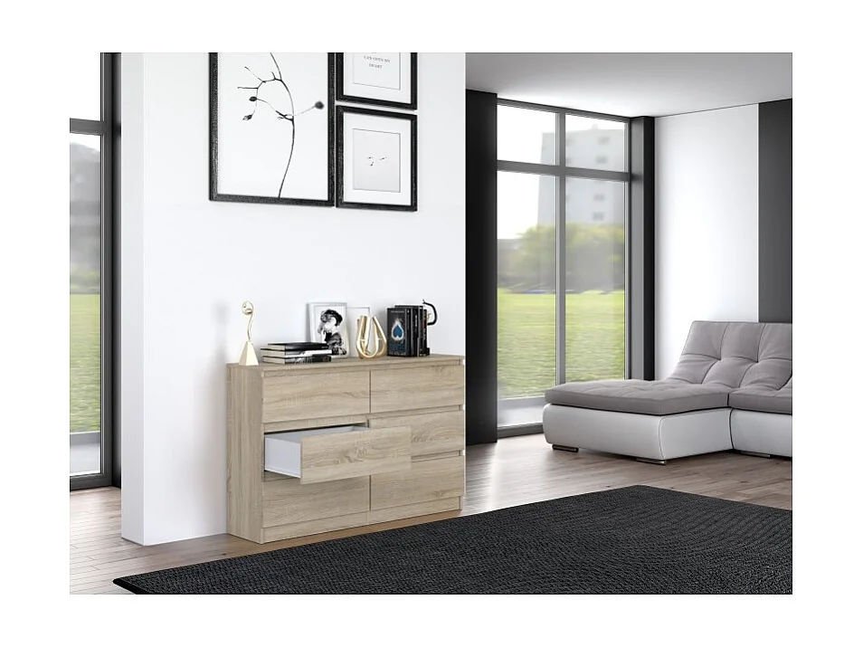 Komoda Malwa M6/120 | Dąb Sonoma | 120x30x75 cm | Nowoczesna 6 Szuflad