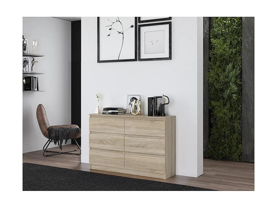 Komoda Malwa M6/120 | Dąb Sonoma | 120x30x75 cm | Nowoczesna 6 Szuflad