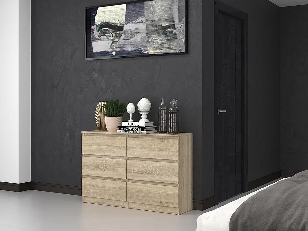 Komoda Malwa M6/120 | Dąb Sonoma | 120x30x75 cm | Nowoczesna 6 Szuflad