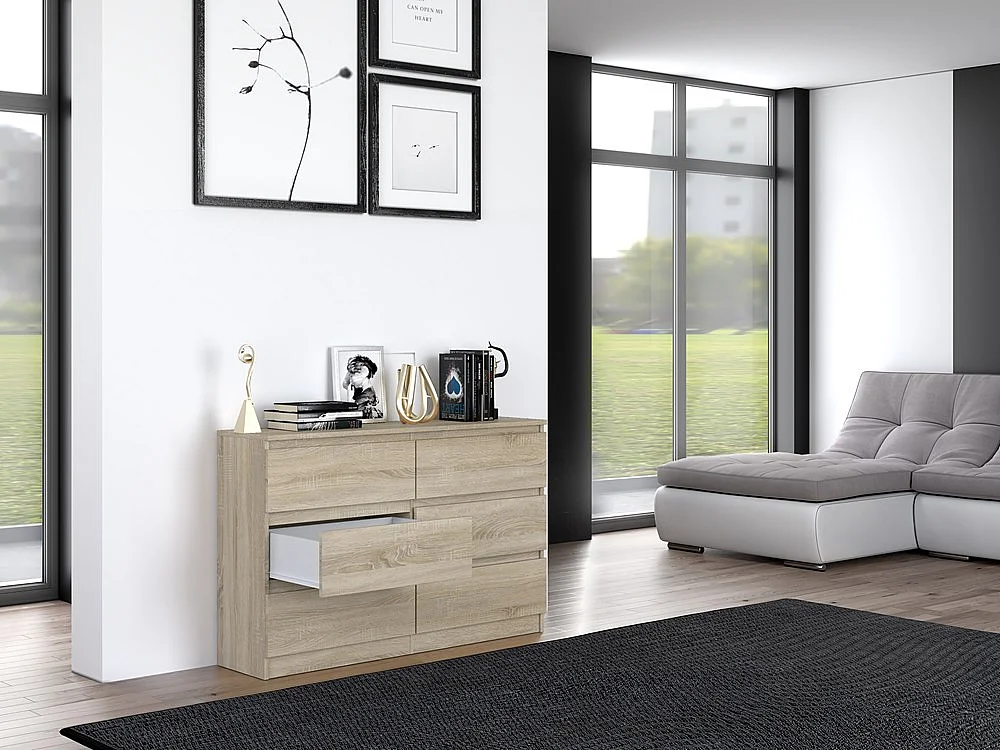 Komoda Malwa M6/120 | Dąb Sonoma | 120x30x75 cm | Nowoczesna 6 Szuflad