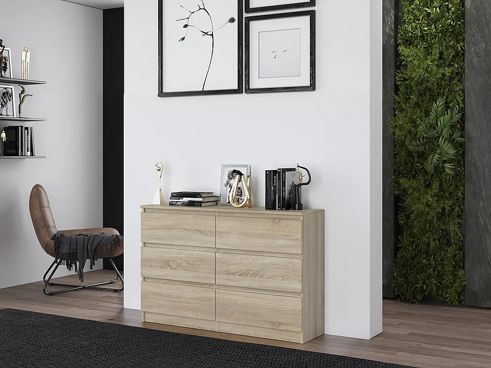 Komoda Malwa M6/120 | Dąb Sonoma | 120x30x75 cm | Nowoczesna 6 Szuflad