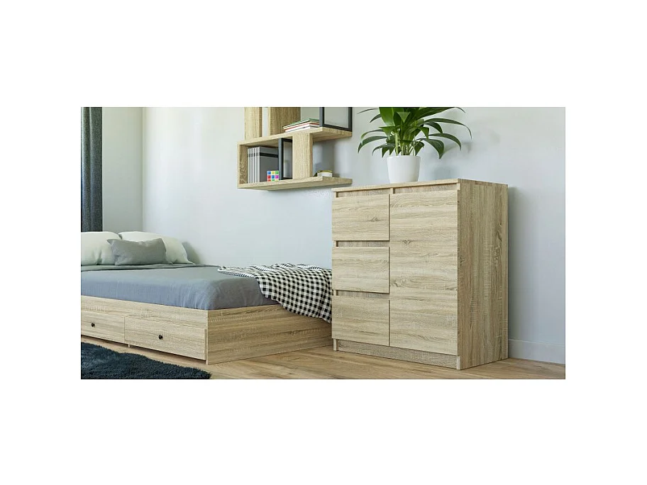 Komoda Malwa 1D3S | Dab Sonoma | 80x40x75 cm | 3 Szuflady, 1 Drzwi
