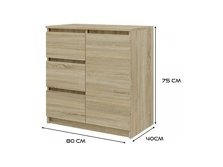 Komoda Malwa 1D3S | Dab Sonoma | 80x40x75 cm | 3 Szuflady, 1 Drzwi